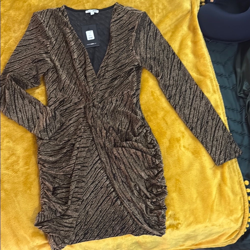 Fashion Nova Brown and Black Long Sleeve Dress